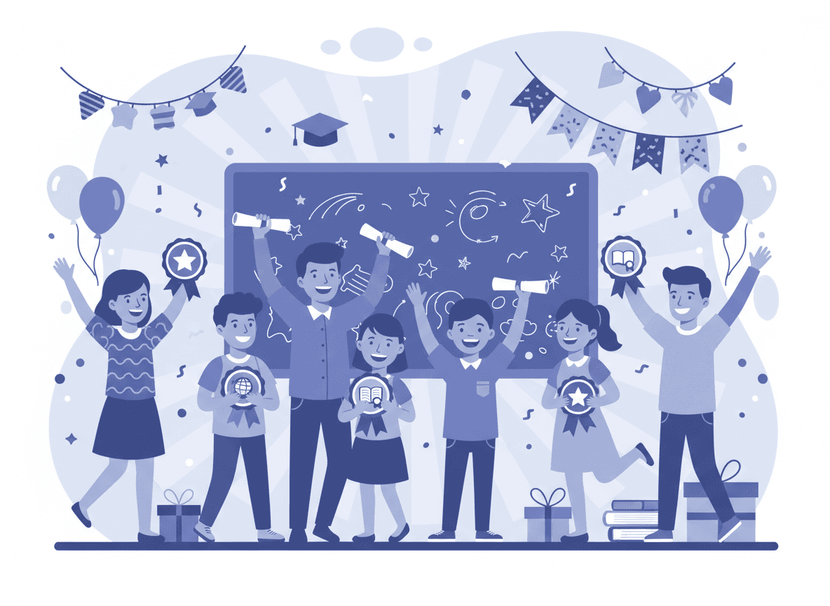 Family outside on a sunny summer day, child running, parent relaxed, representing a positive transition from the school year