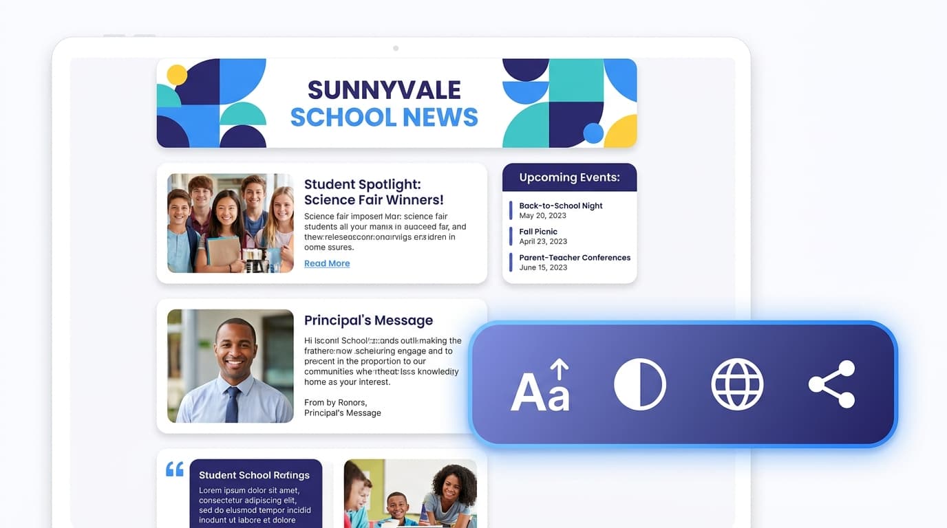 The Daystage accessibility toolbar showing font size and high contrast controls