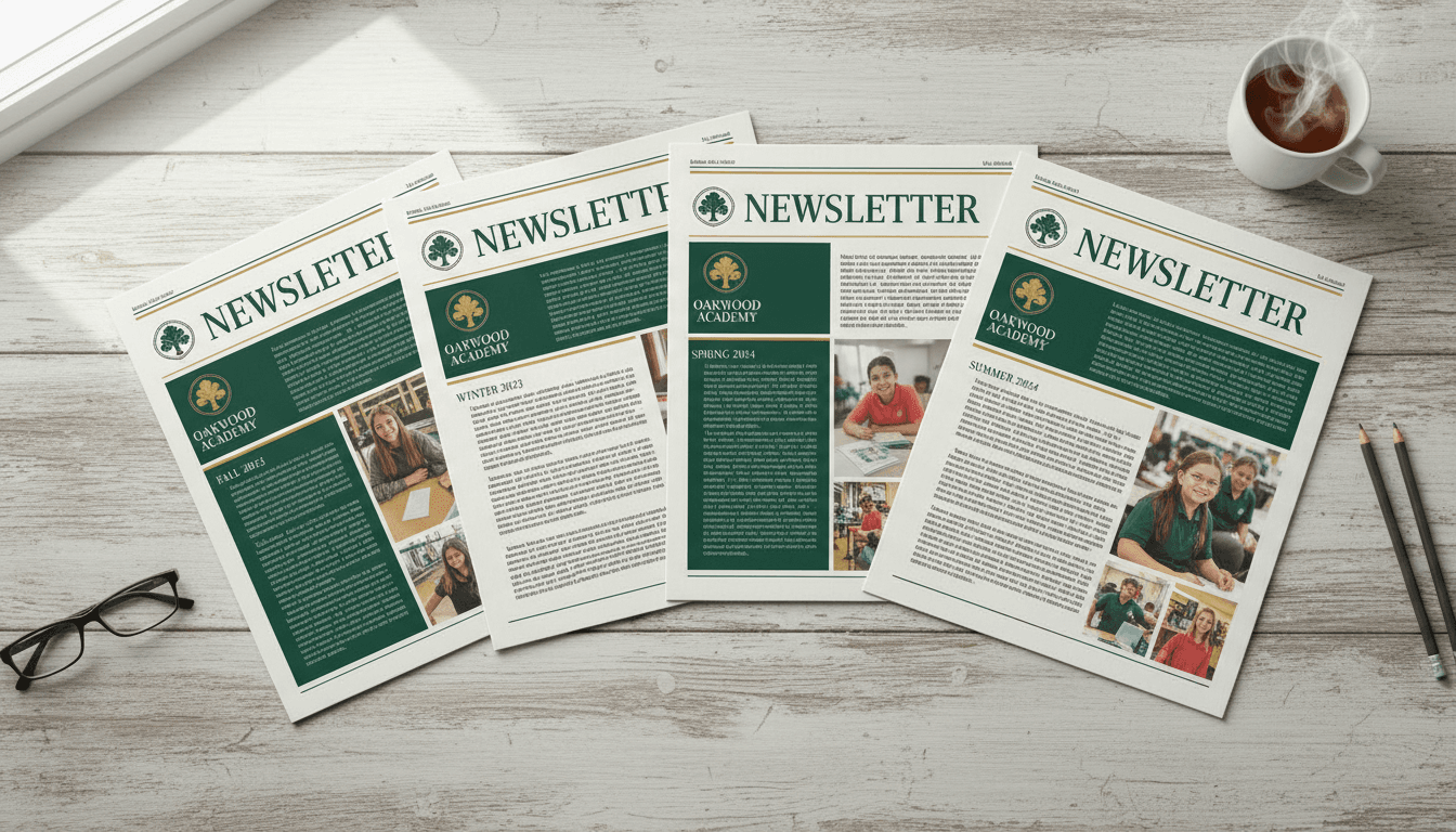 Side-by-side comparison of consistent and inconsistent school newsletter designs