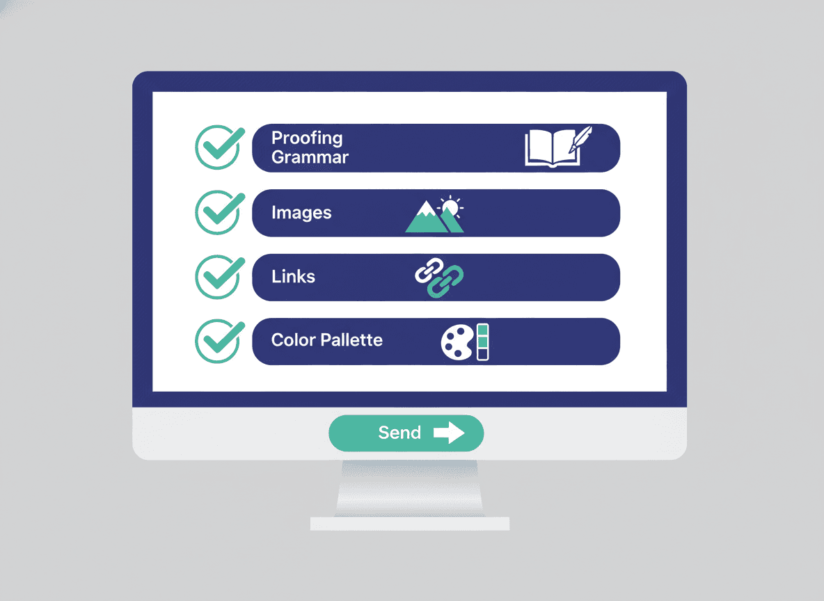 Complete pre-send checklist for school newsletters printed on clipboard