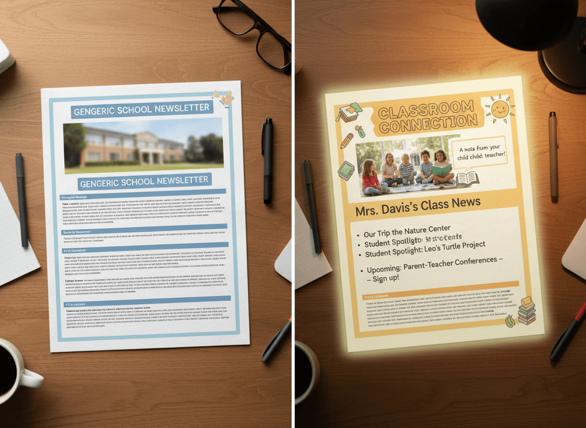 Example school newsletter section showing warm, specific writing that connects with parents