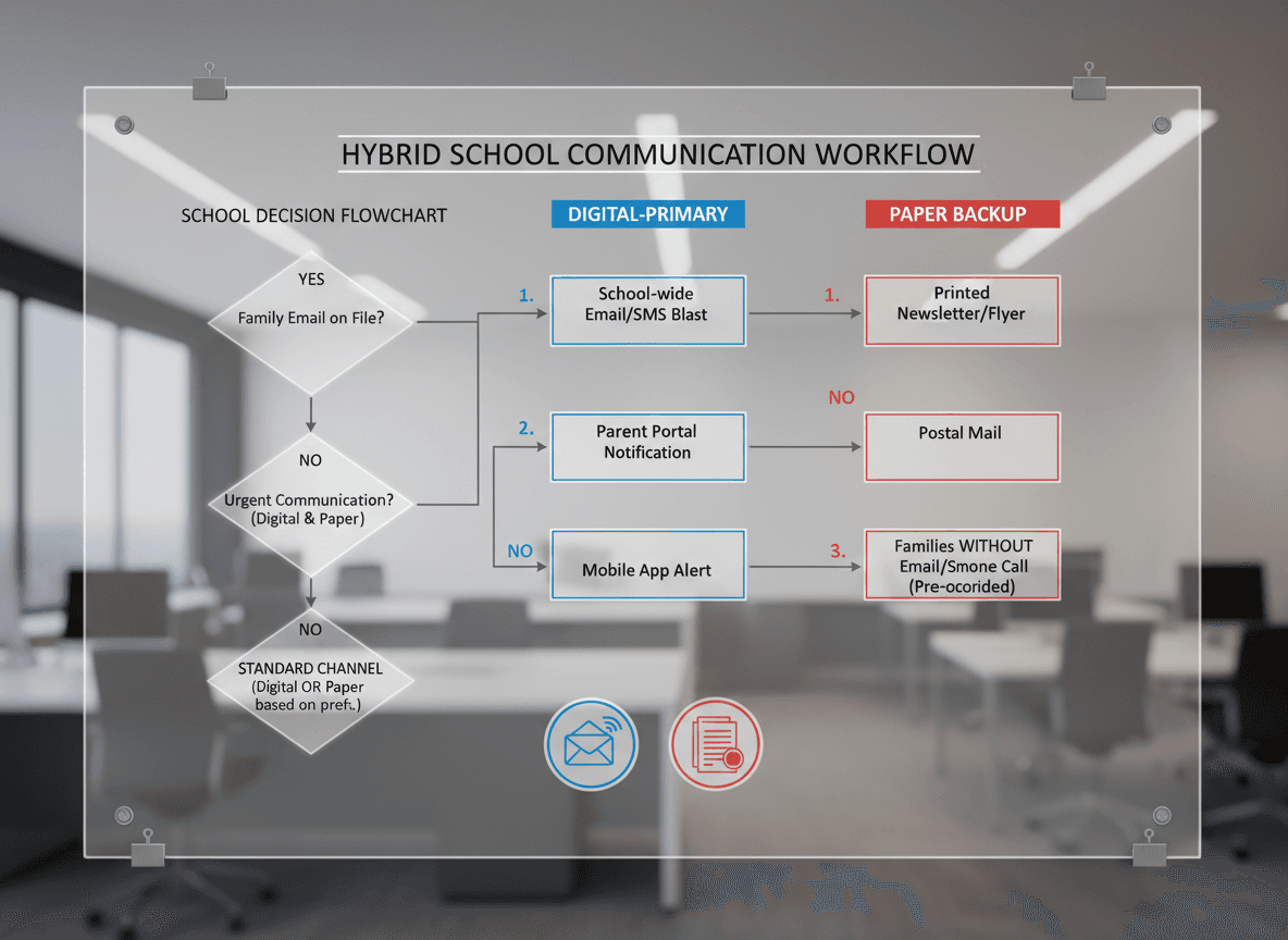 Comparison chart showing when to use print vs digital school newsletters