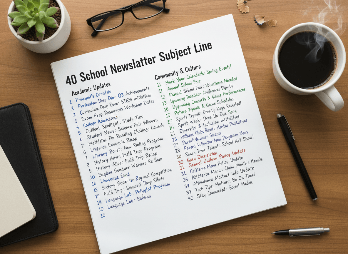 Comparison of weak and strong school newsletter subject lines side by side