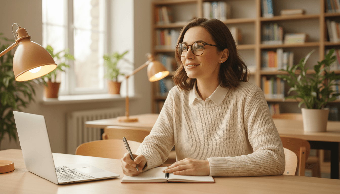 Teacher drafting a school newsletter with a warm, conversational tone