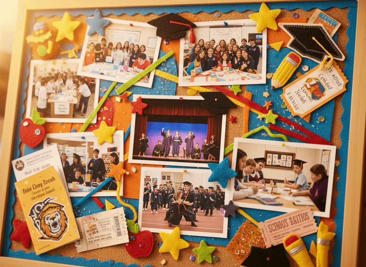 End-of-year school newsletter showing classroom highlights, photos, and student achievements