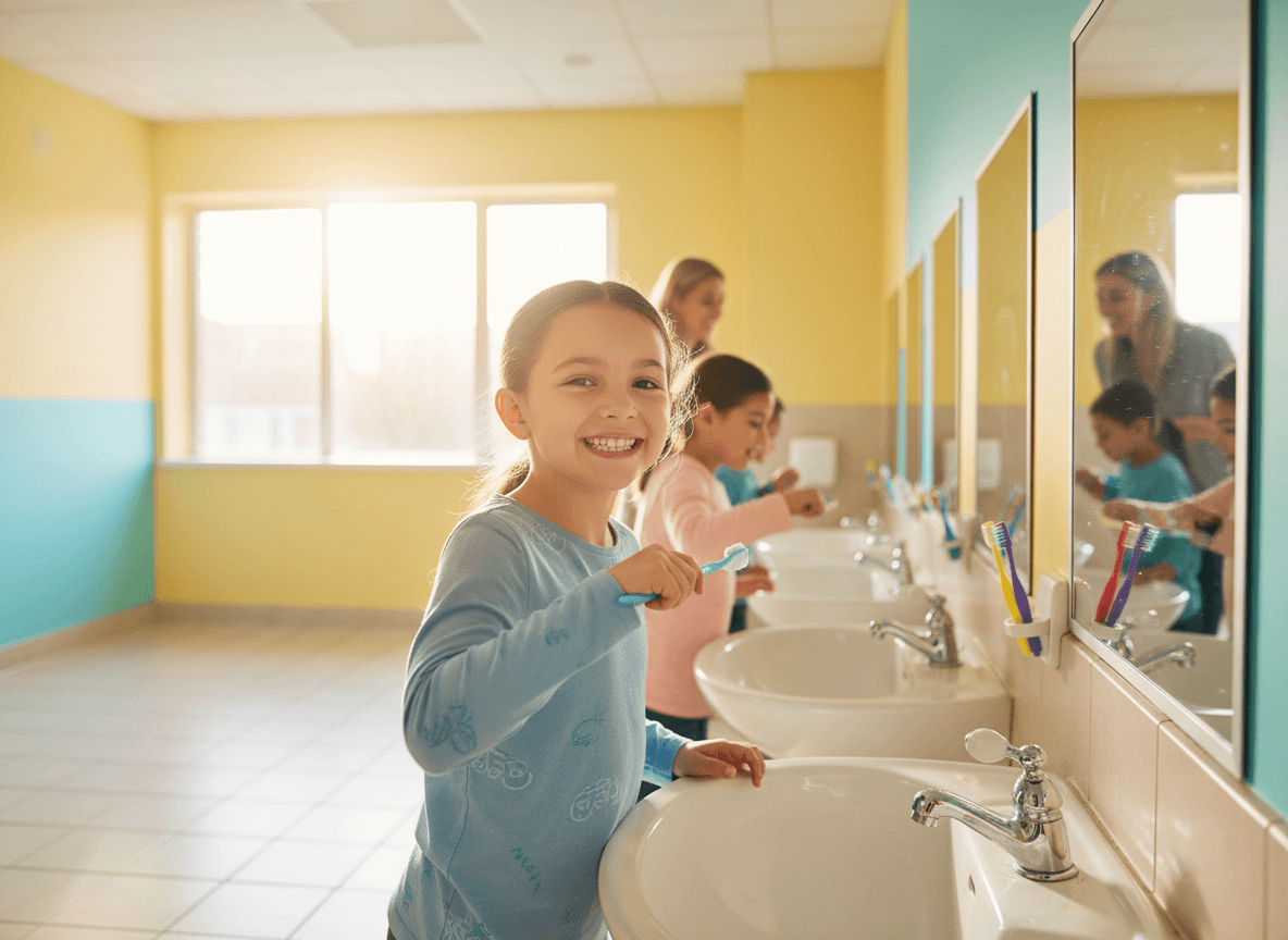School newsletter dental health section with screening results guide and community dental clinic contact information