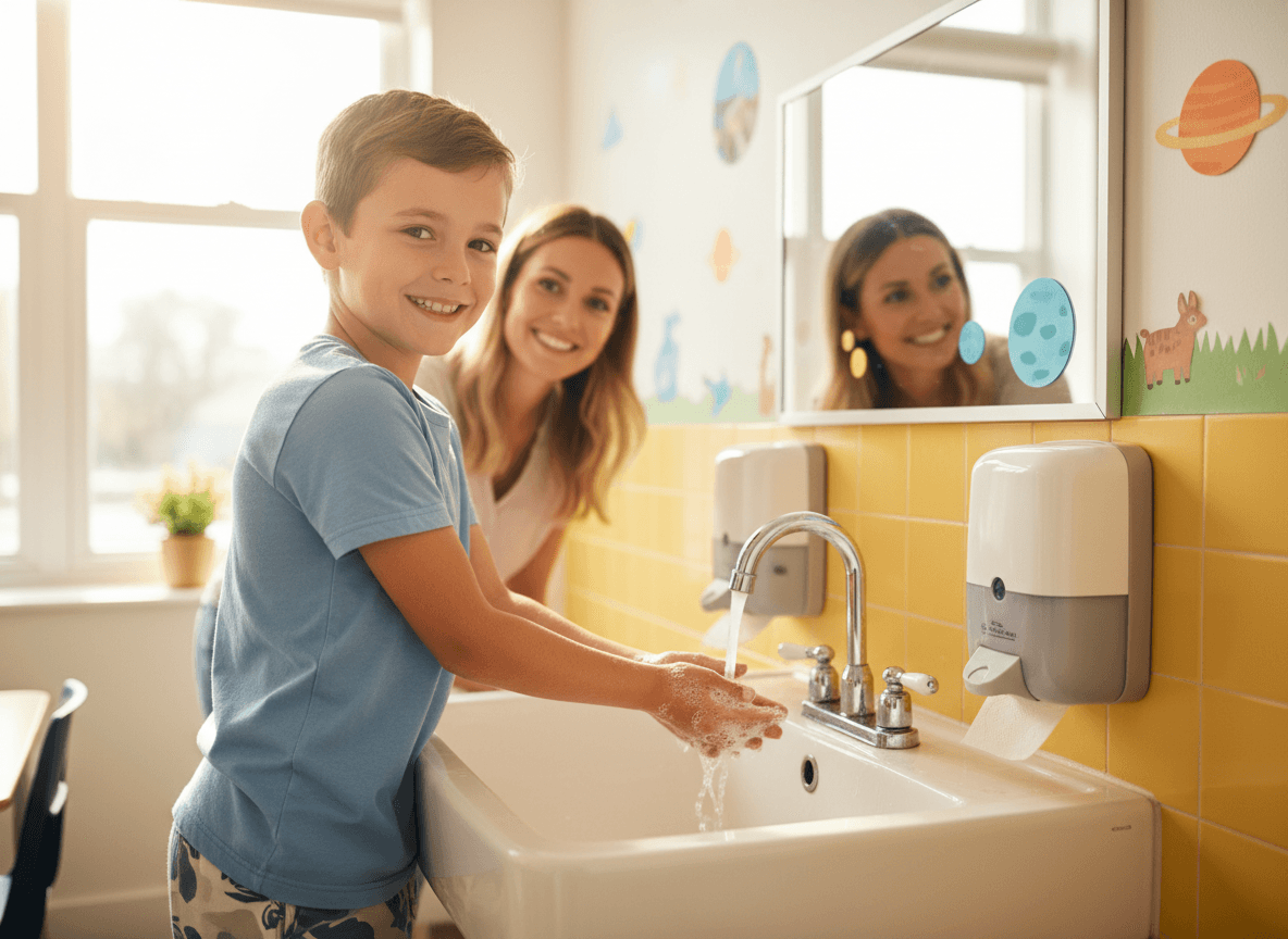 School newsletter section with flu symptom checklist and sick day policy reminder for parents
