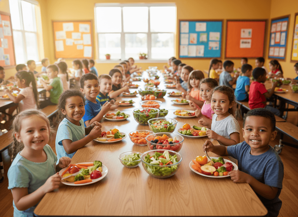 School newsletter section with school lunch program information and free and reduced meal enrollment instructions