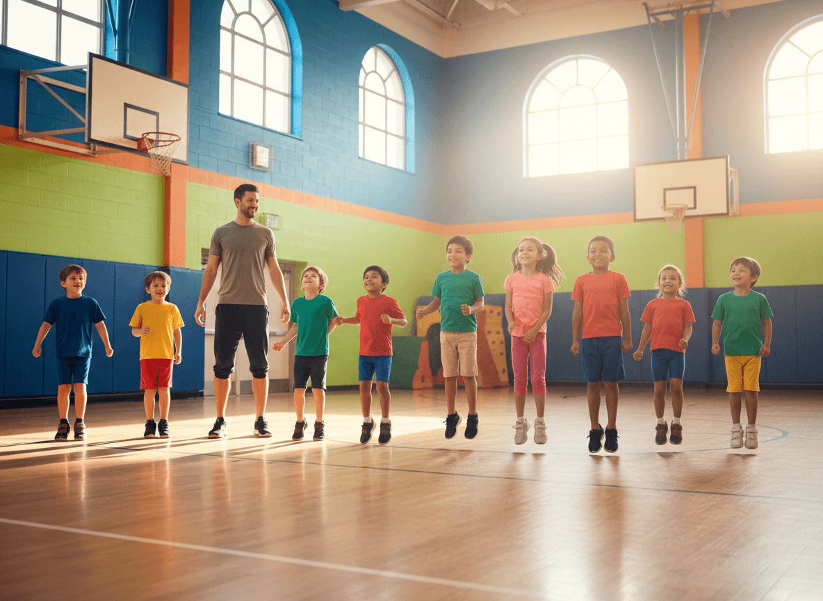 School newsletter section highlighting PE curriculum and family physical activity challenge information