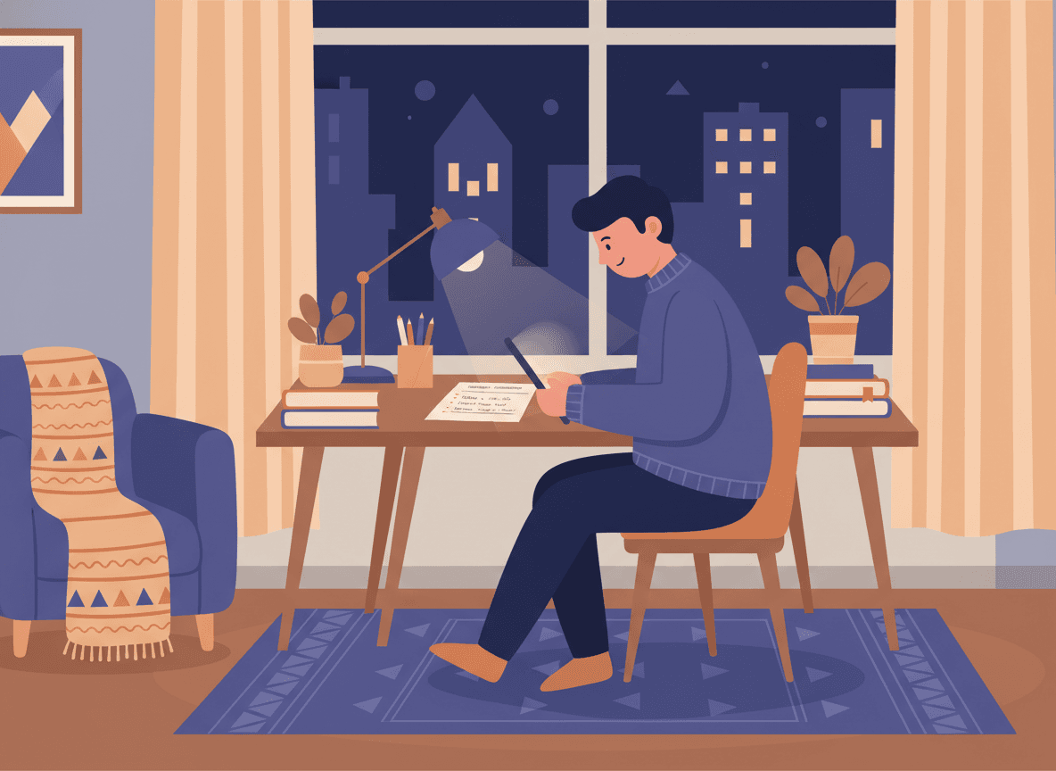 Parent reading a homework policy newsletter on a tablet while a child works on homework at the kitchen table