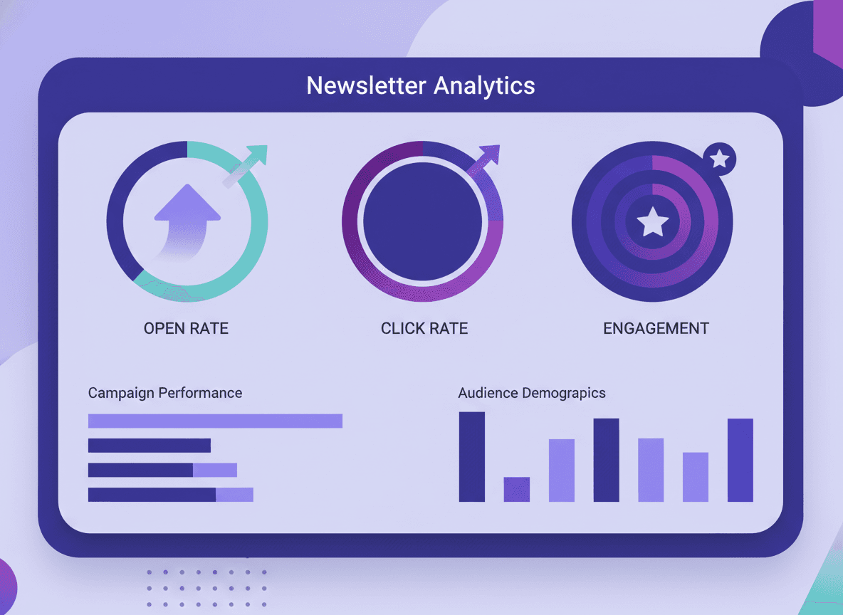 Dashboard showing school newsletter metrics: open rate, click rate, and subscriber growth over a semester