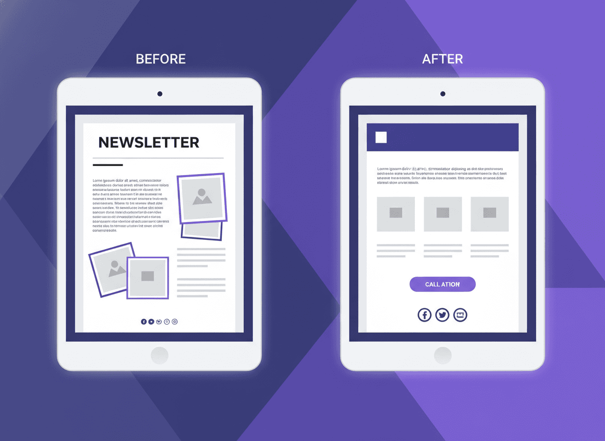 Side-by-side comparison of a cluttered school newsletter versus a clean, well-formatted one