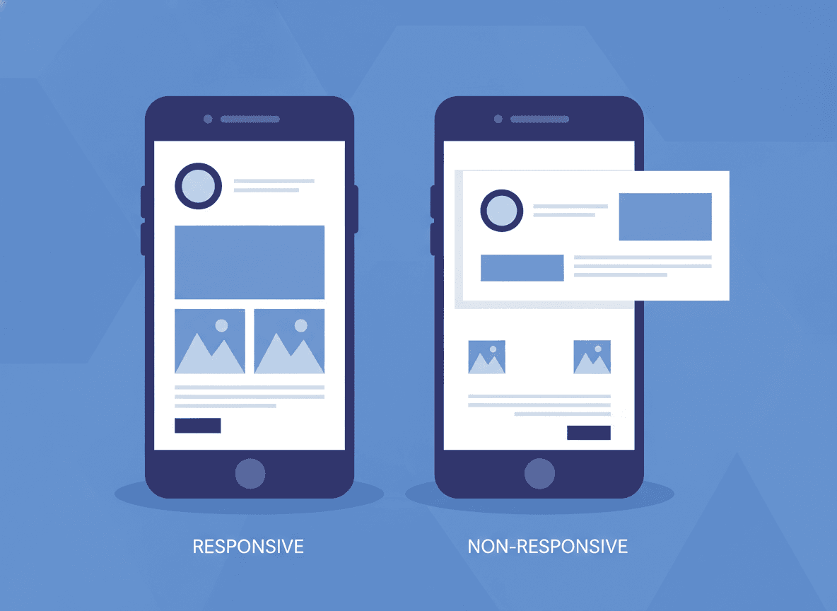 Side-by-side comparison of a school newsletter on desktop versus mobile, showing responsive formatting