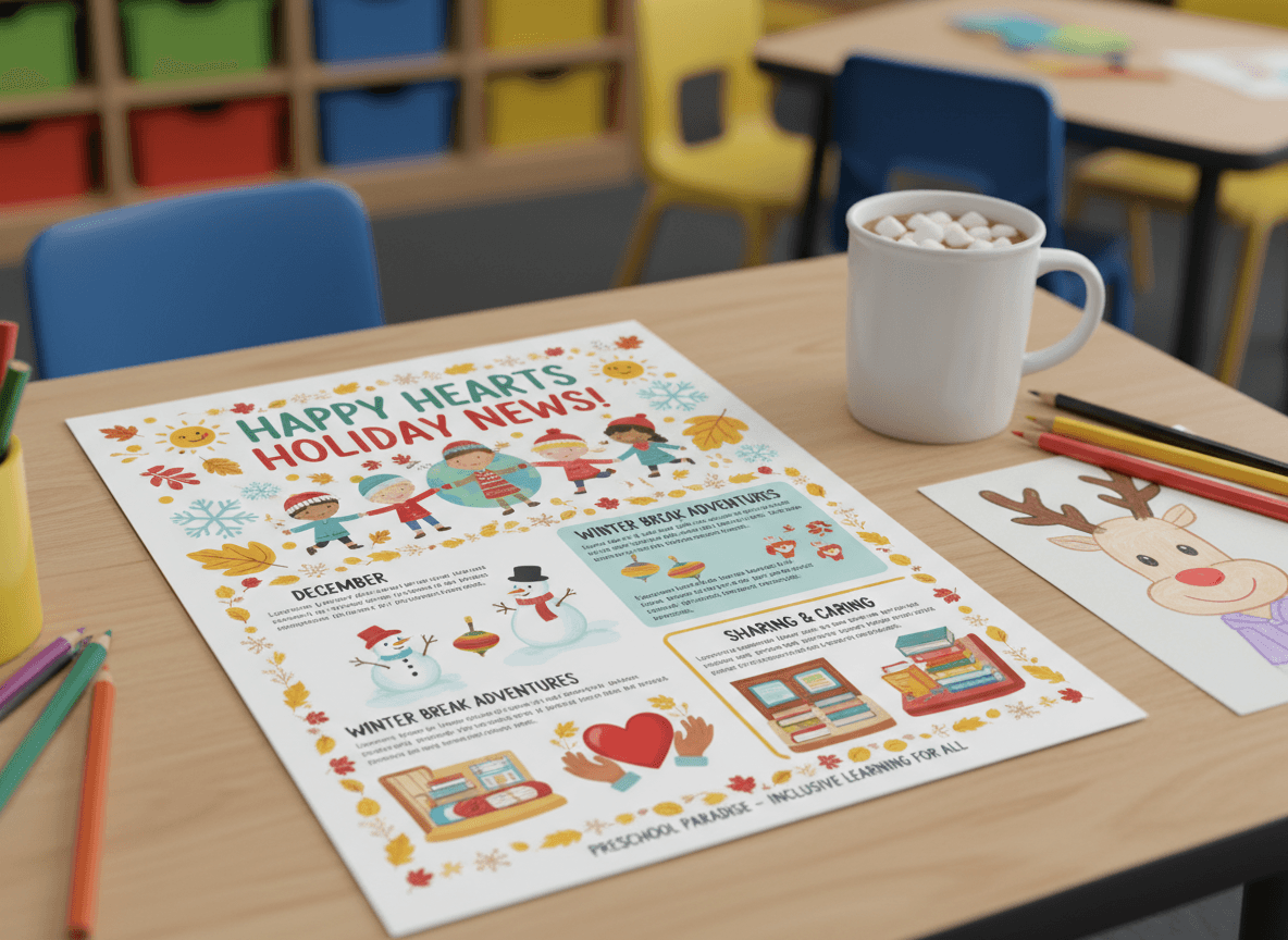 Diverse group of preschool children crafting seasonal decorations together at a table, engaged and smiling