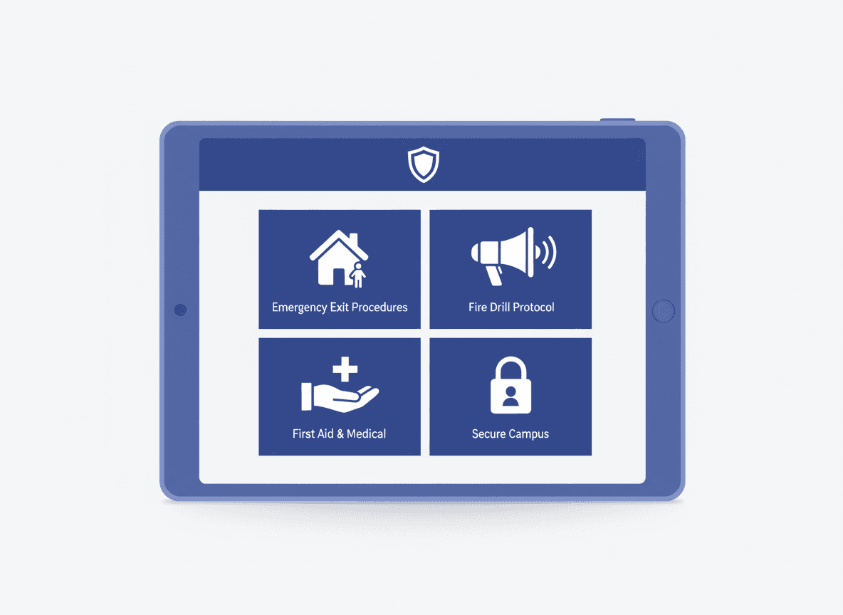 Organized school safety newsletter layout showing clear sections for procedures and parent resources