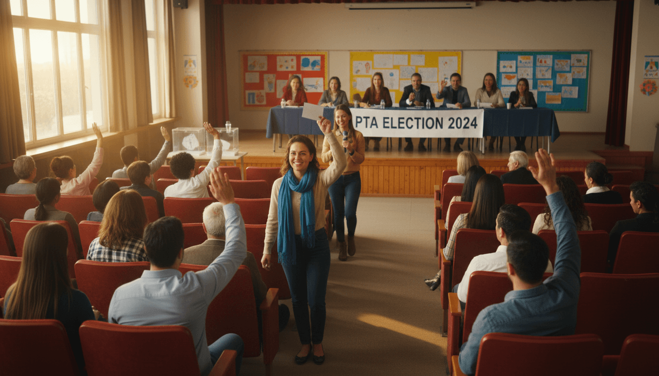 PTA election ballot and candidate information sheet on a school table