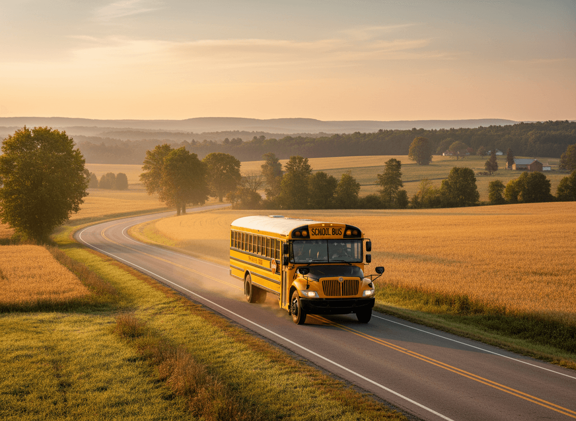 Bus route schedule and pickup times posted in a school newsletter format