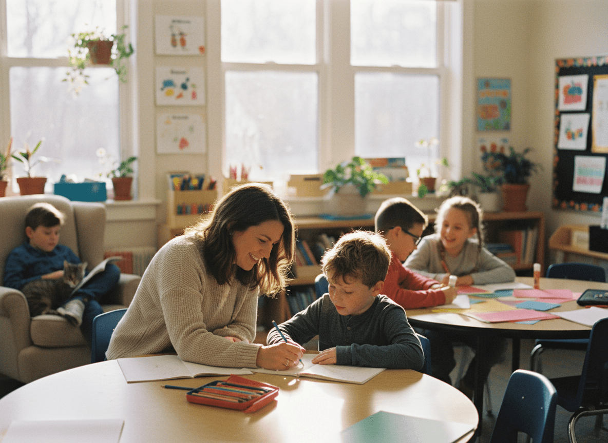 Teacher at a small school writing a newsletter that reflects personal knowledge of every family