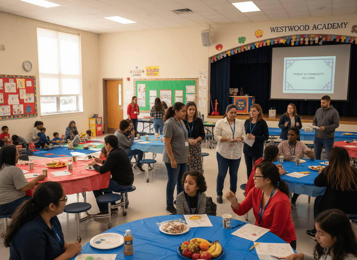 Sample parent engagement newsletter section showing Title I school programs and family resources