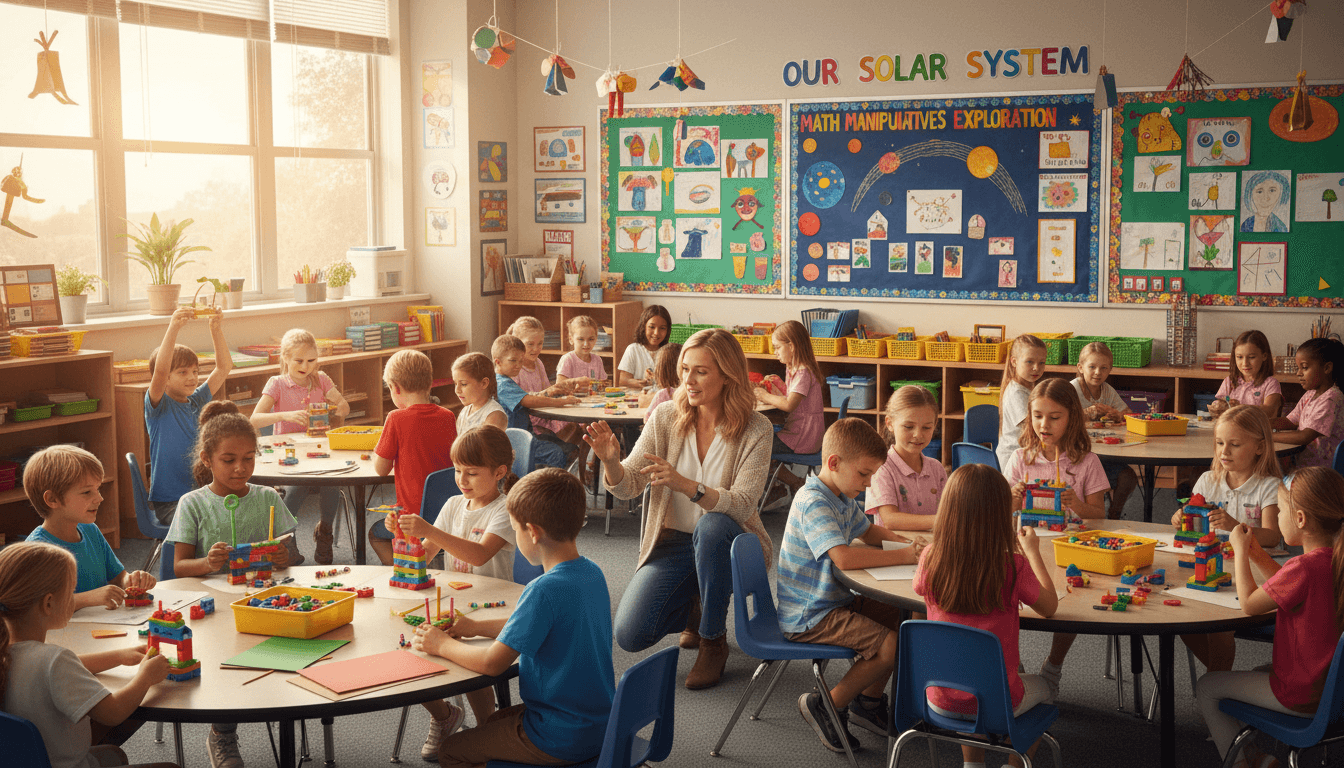 Second grade students working independently at desks with books open and pencils in hand in a well-organized classroom
