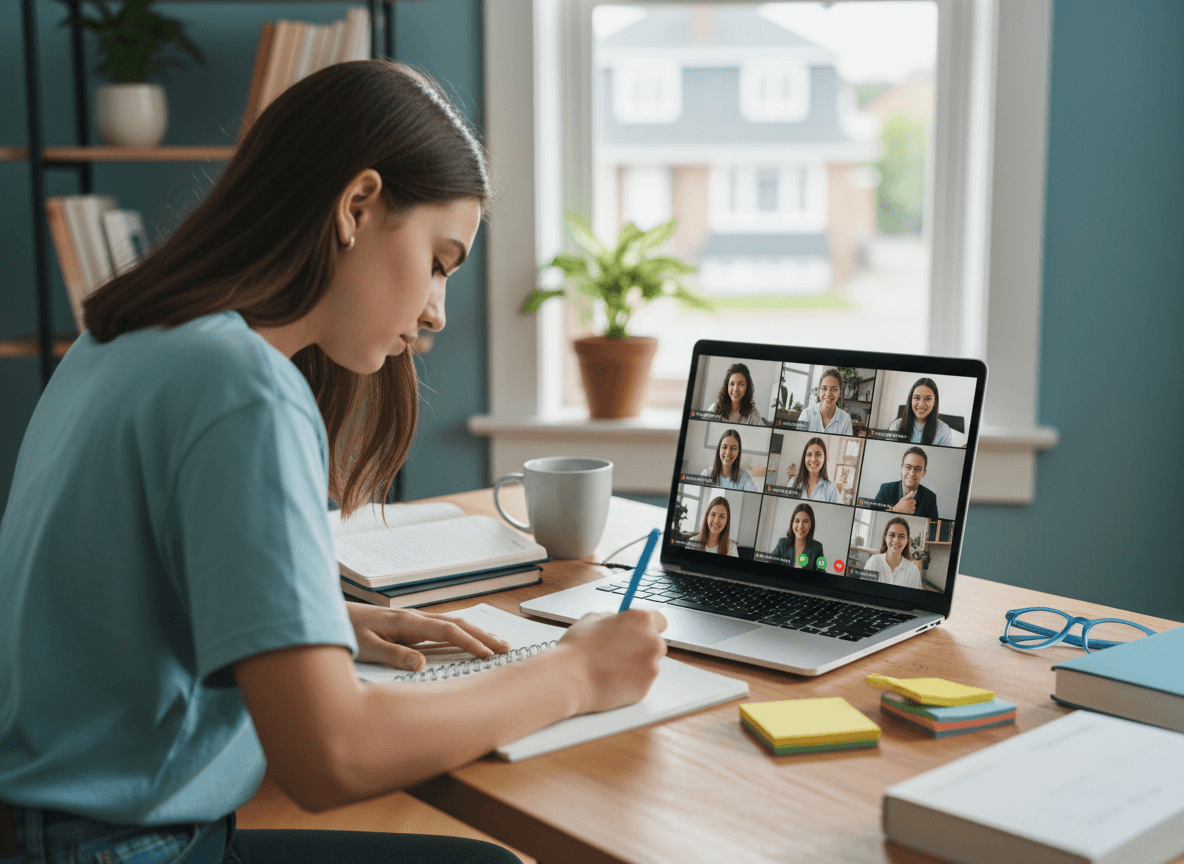 Teacher sending remote learning instructions via email newsletter on a school day