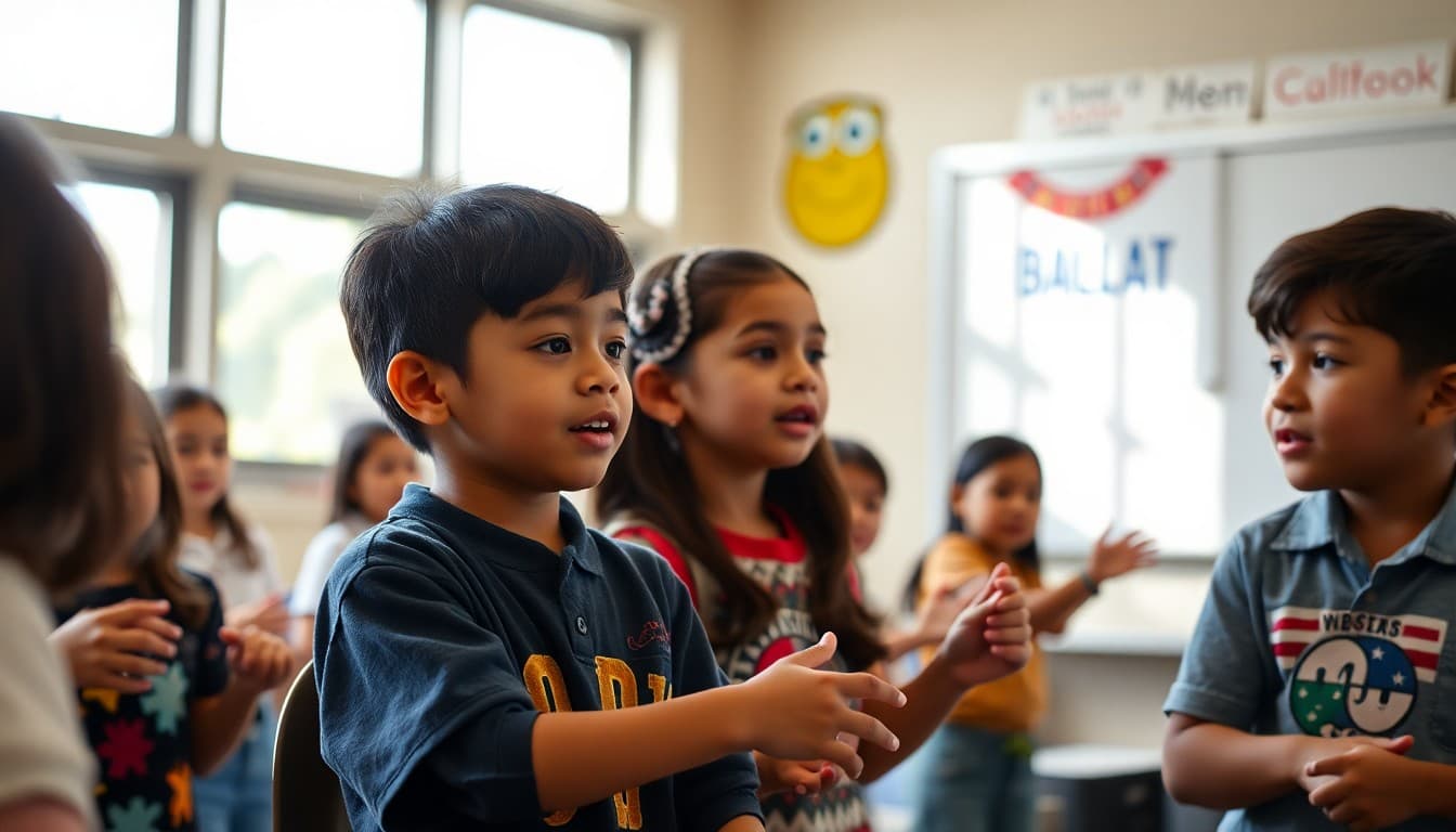 California school students performing in arts program with local cultural elements