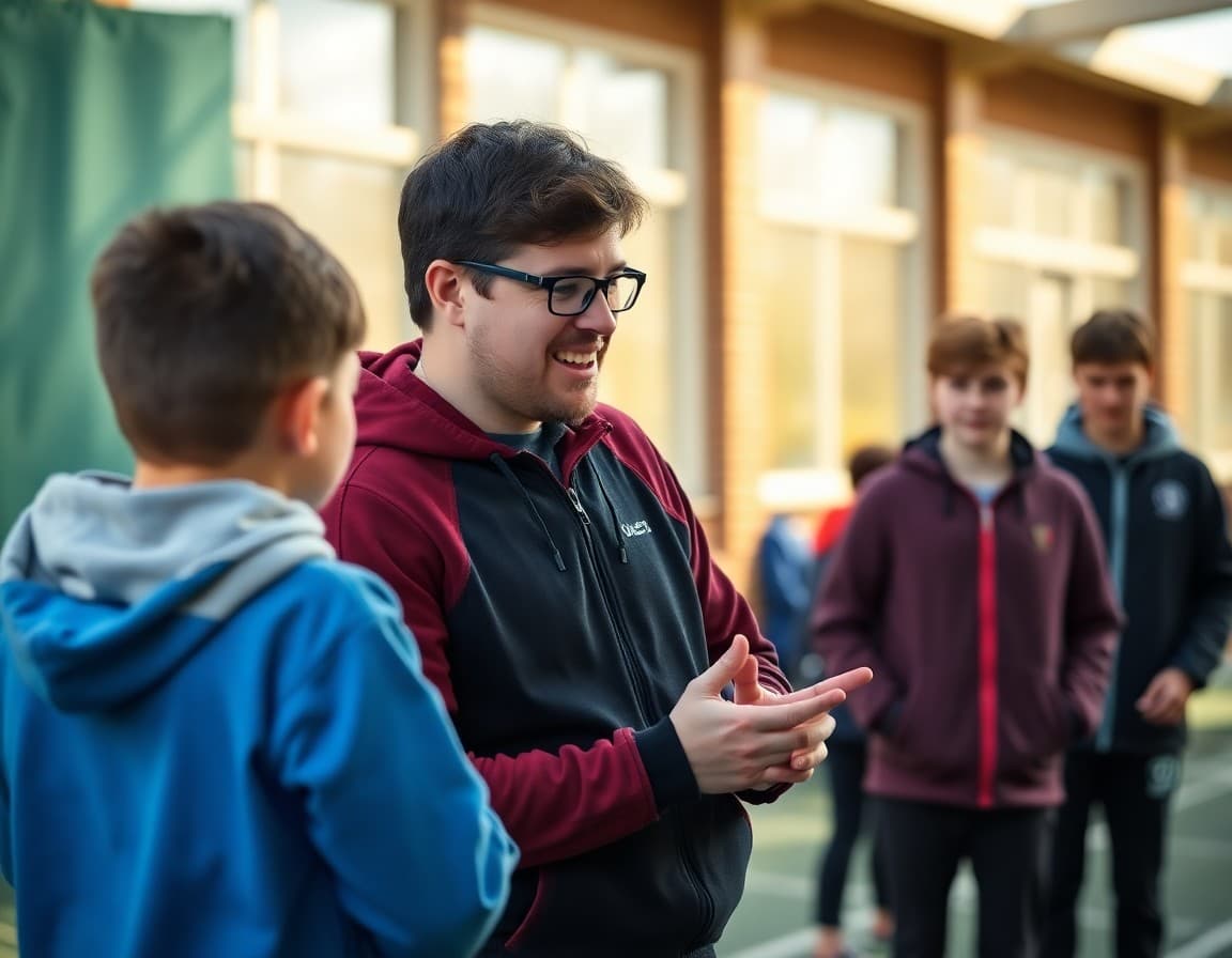PE teacher coaching spring sport unit outdoors with students in March