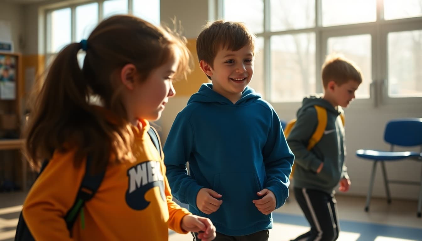 Students transitioning to spring outdoor PE activities in March sunshine