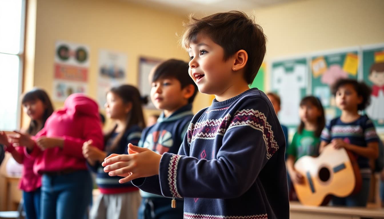 New Mexico school students performing in arts program with local cultural elements