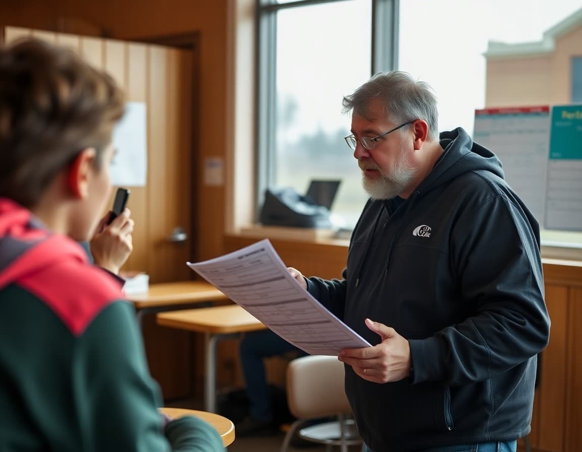 Athletic director reviewing travel schedule for away games in rural Alaska