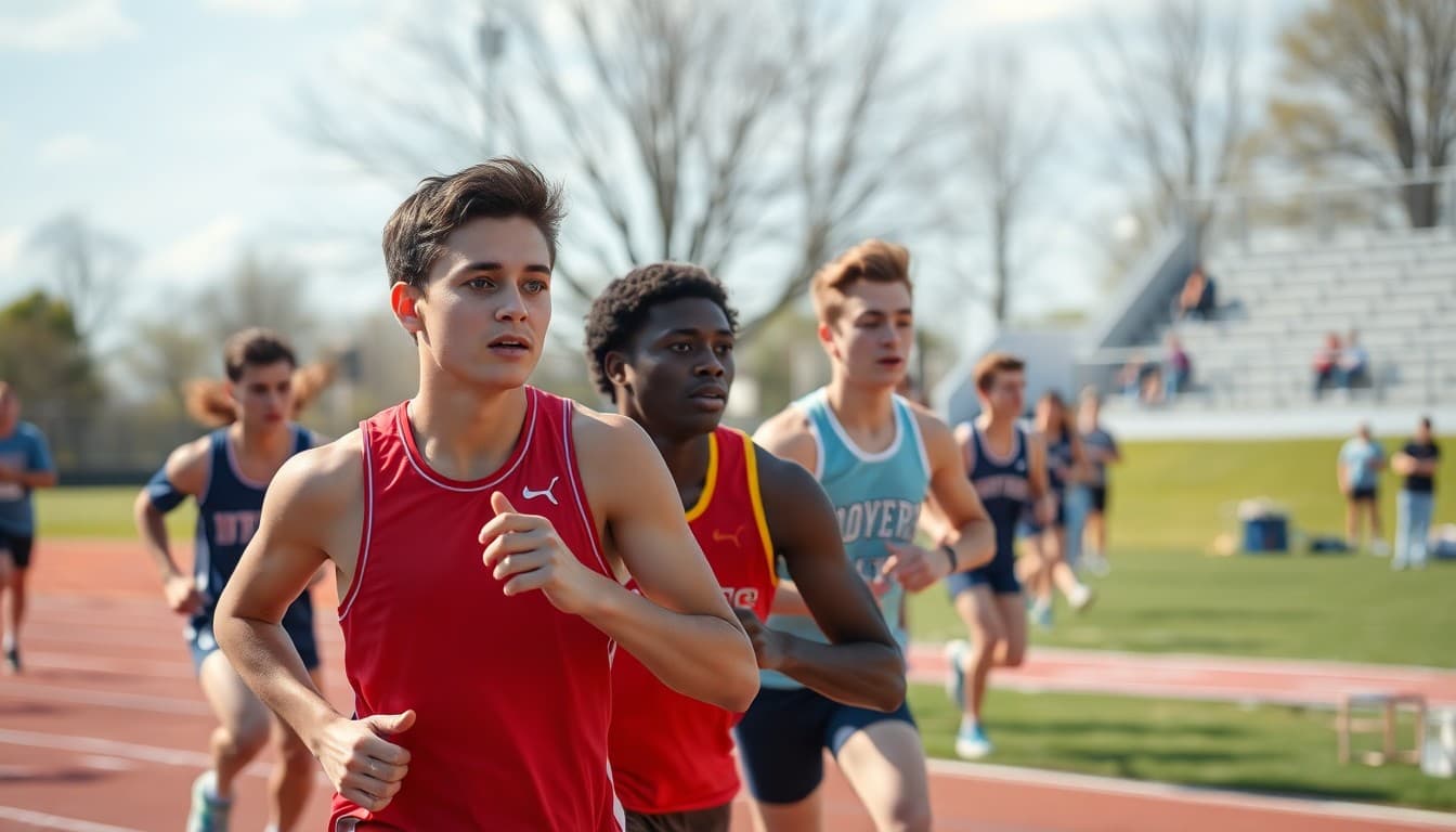 Alabama high school athletes competing at a track meet on a warm spring afternoon