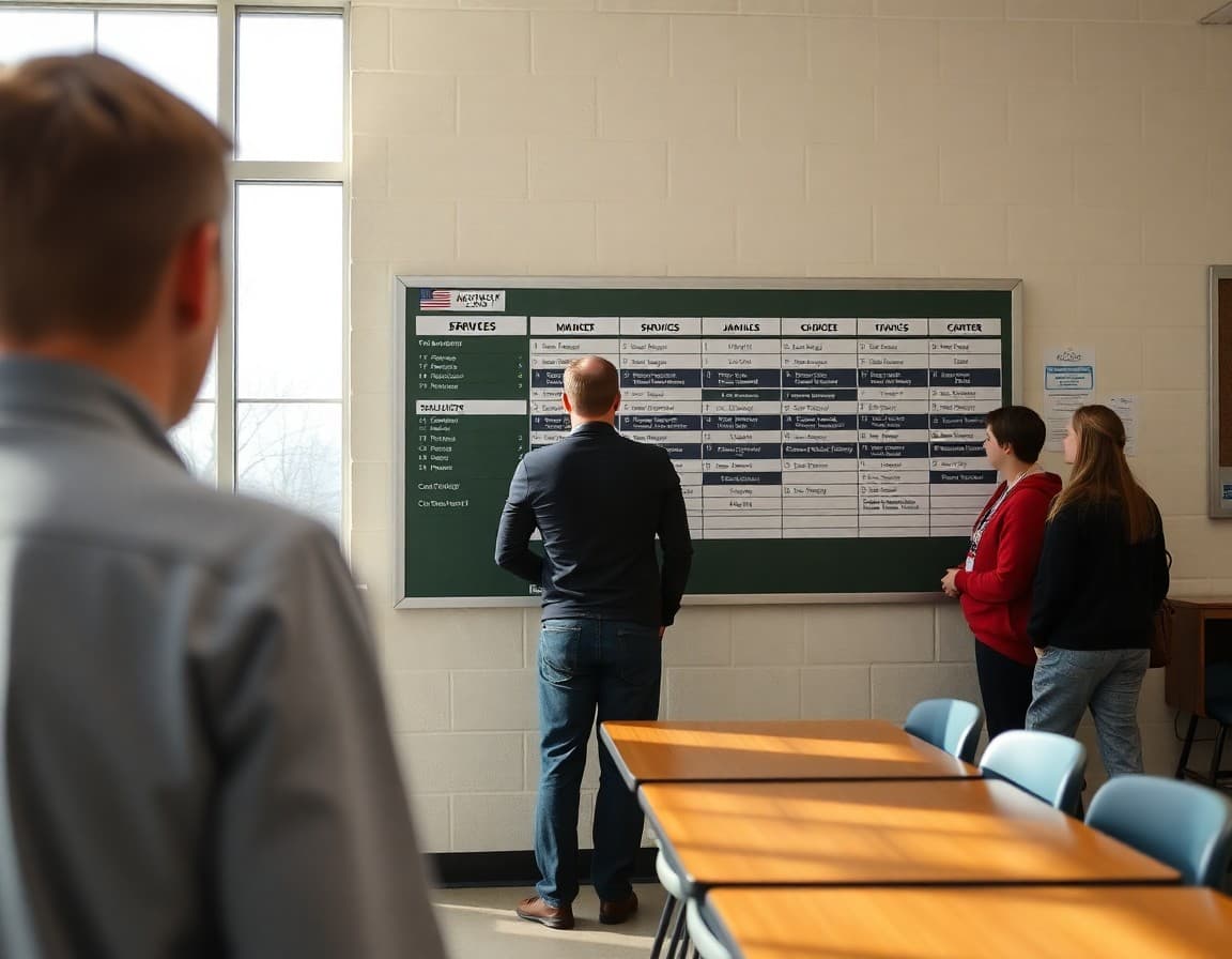 Athletic director posting spring sports schedule at an Arkansas high school