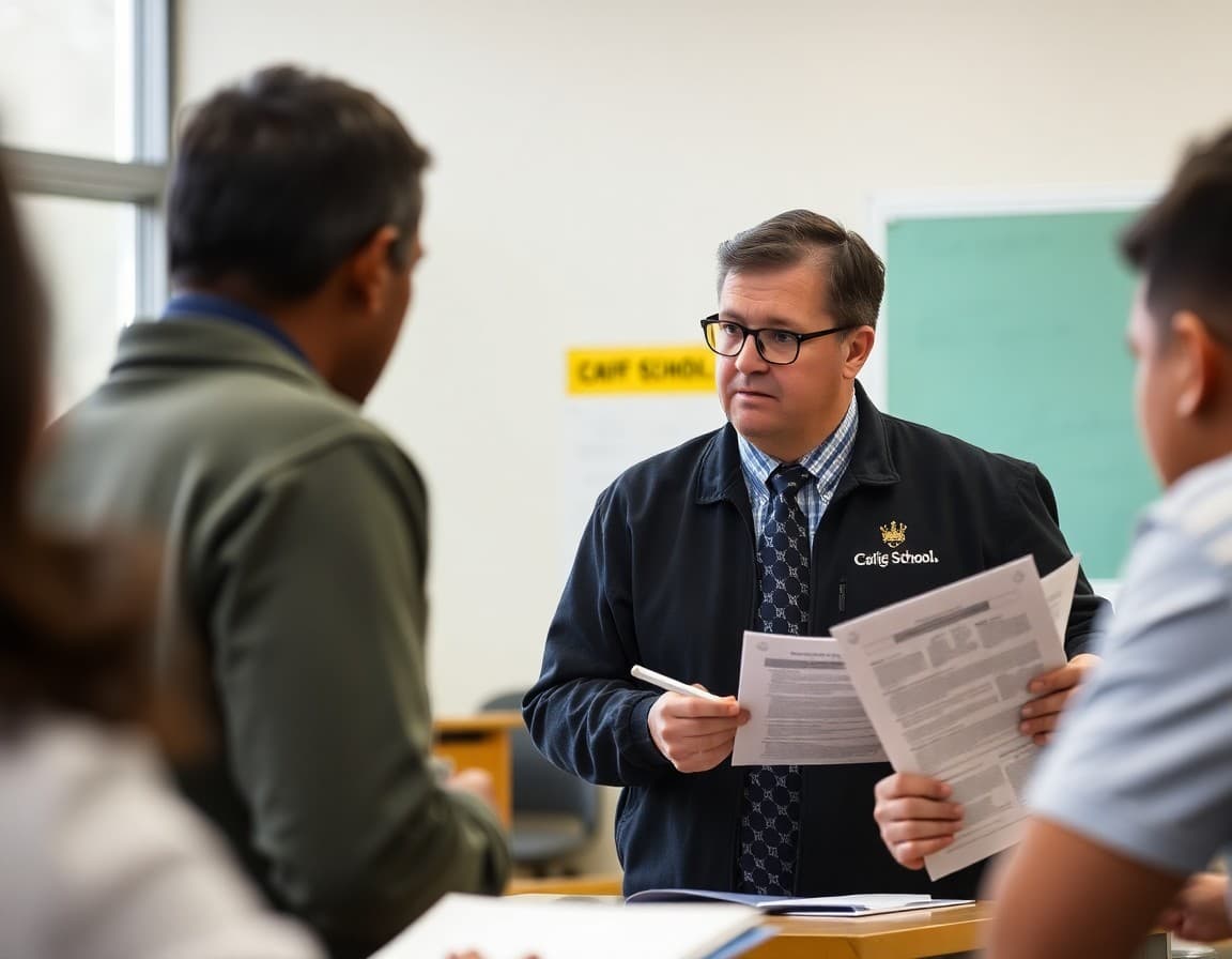 Athletic director reviewing CIF section guidelines at a California high school
