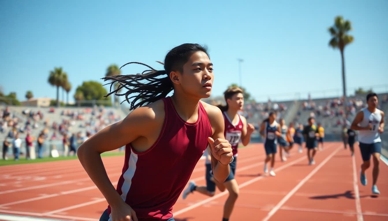 California high school athletes competing at a CIF regional track meet on a sunny day