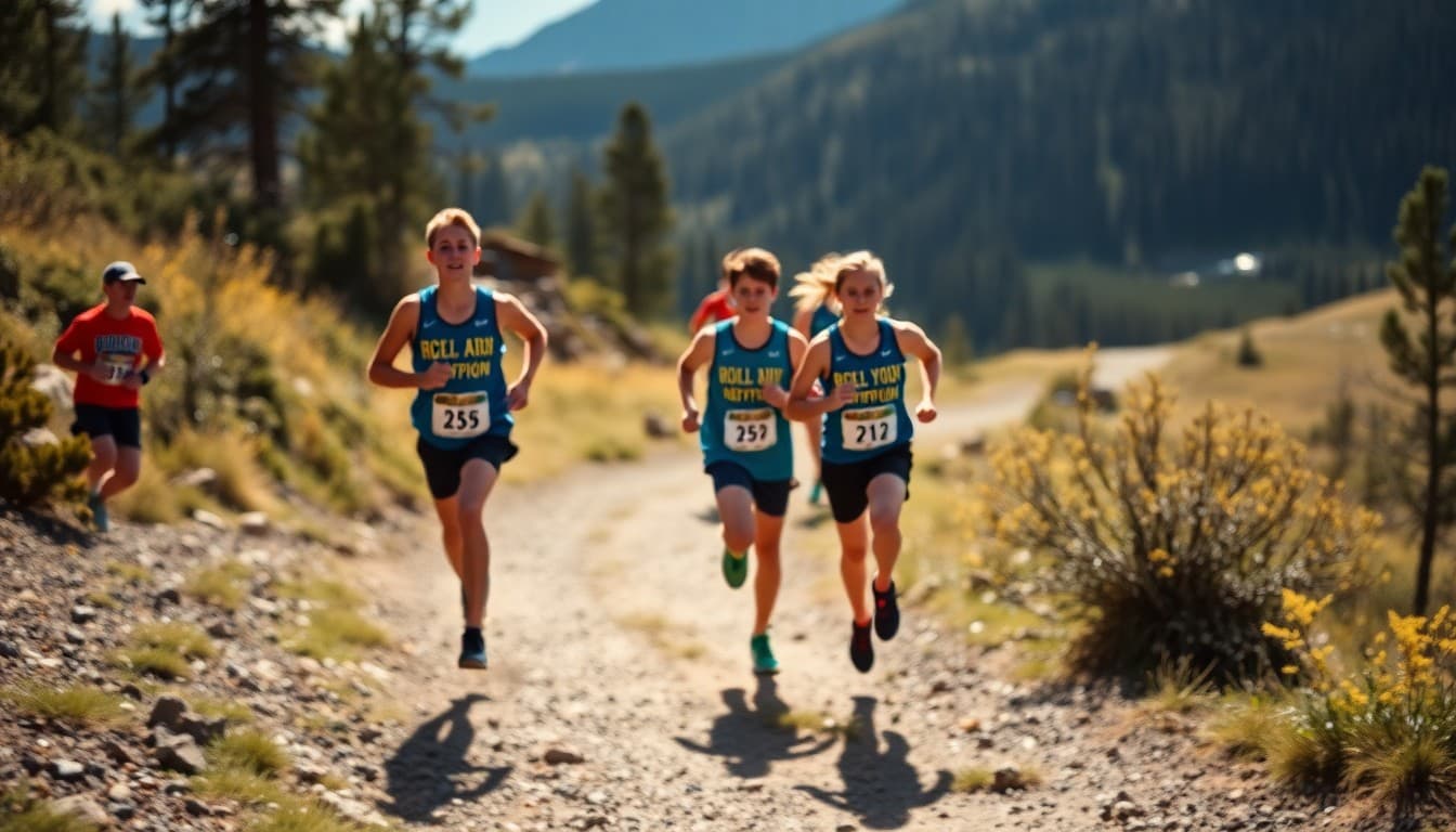 Colorado high school cross country runners competing on a mountain trail course