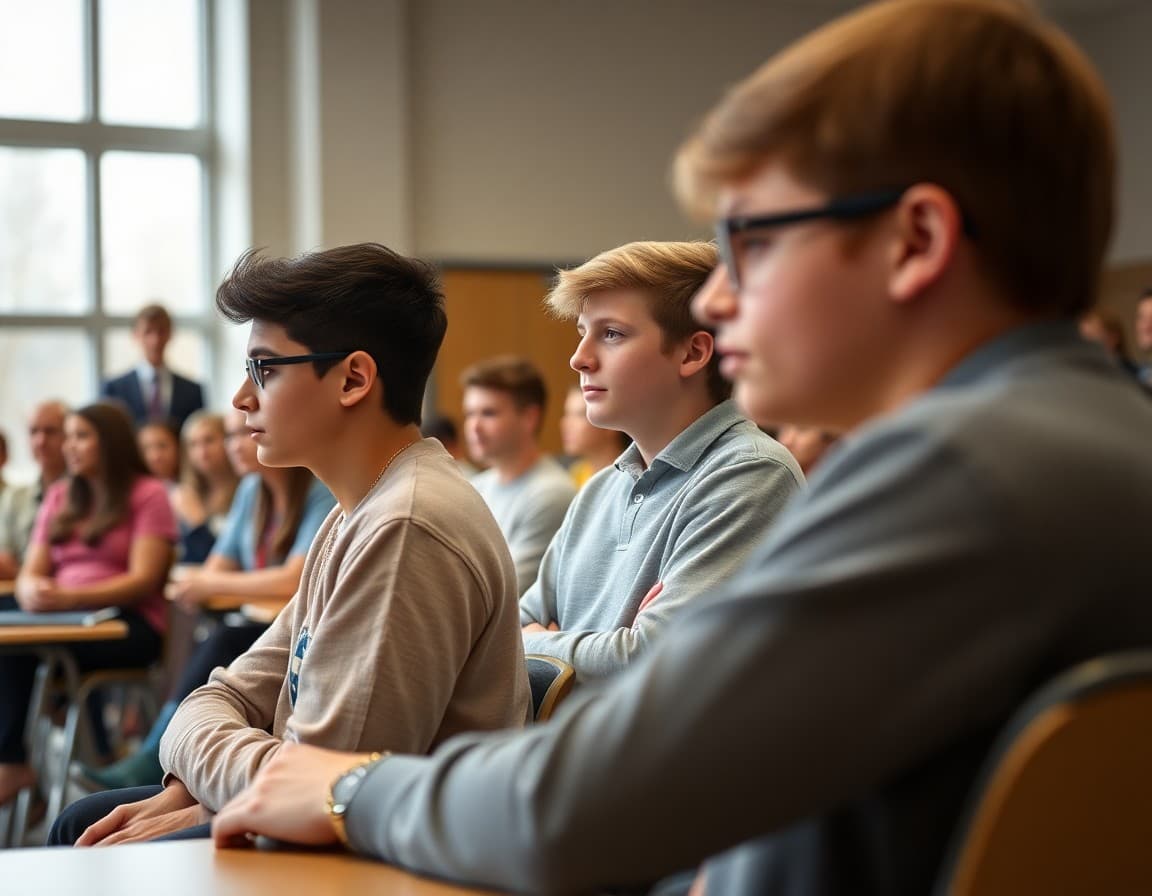 High school debaters at tournament round with families watching from public viewing area