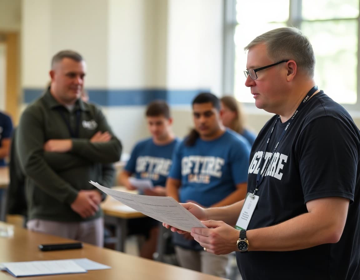 Athletic director reviewing FHSAA eligibility requirements at a Florida high school
