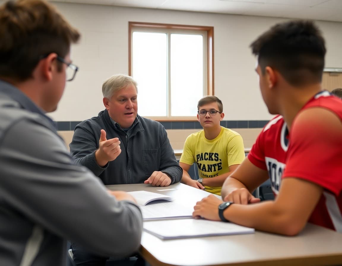 Athletic director reviewing IHSAA eligibility requirements at a Iowa high school