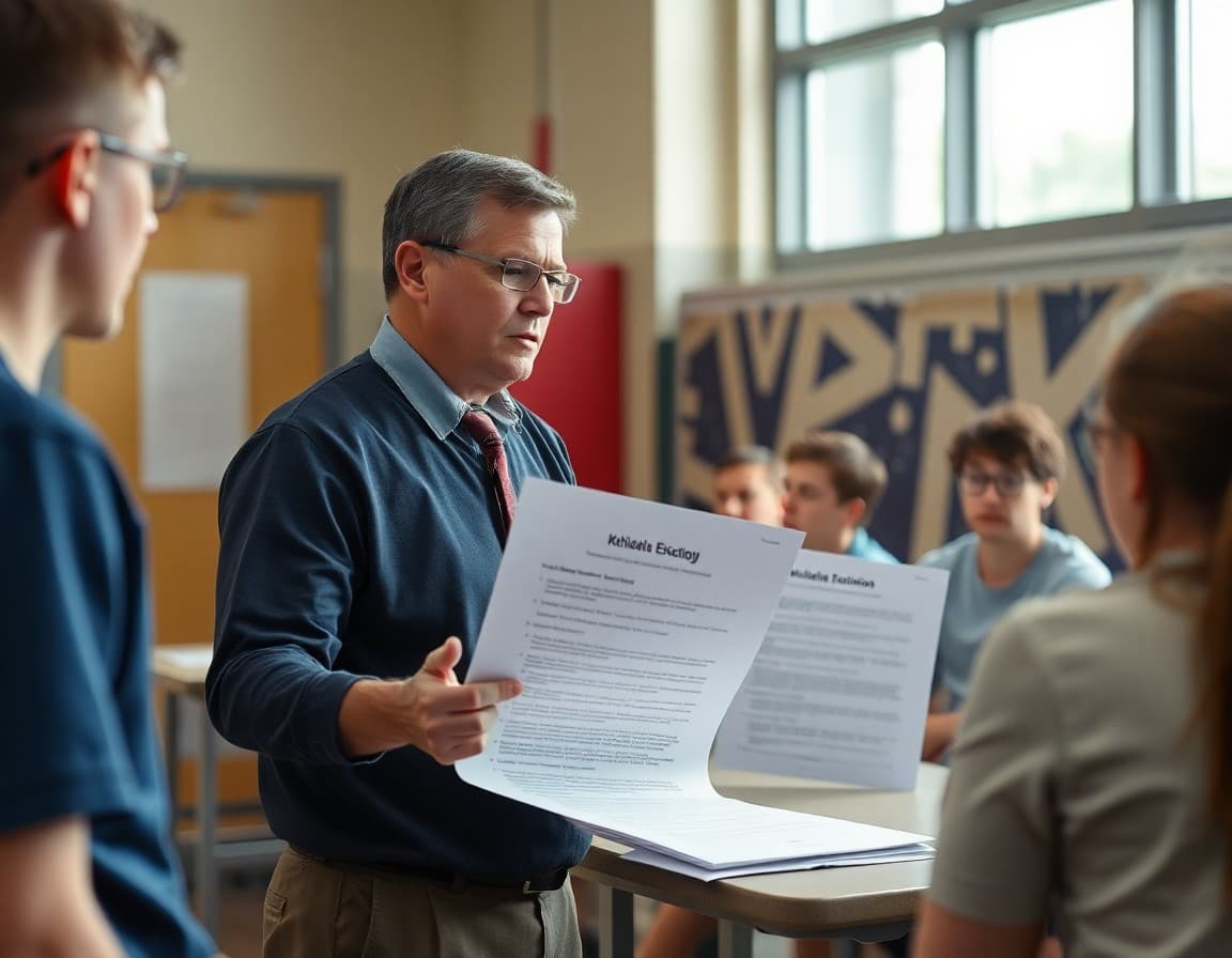 Athletic director reviewing KSHSAA eligibility requirements at a Kansas high school