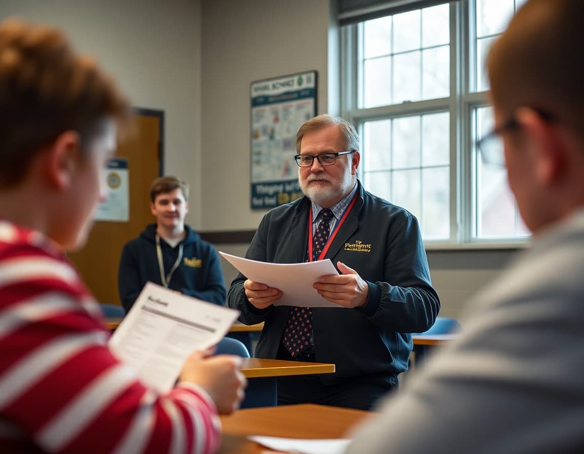 Athletic director reviewing MPA eligibility requirements at a Maine high school