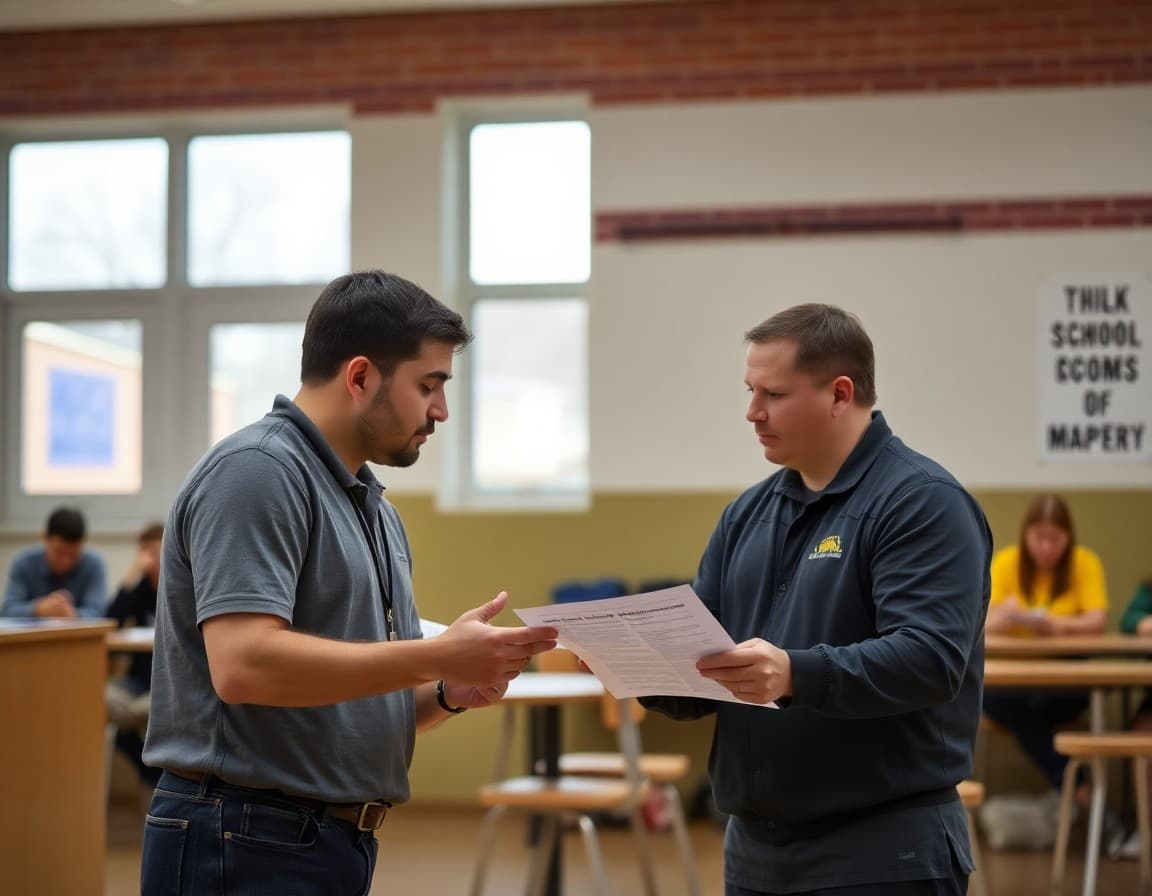 Athletic director reviewing MHSAA eligibility requirements at a Michigan high school