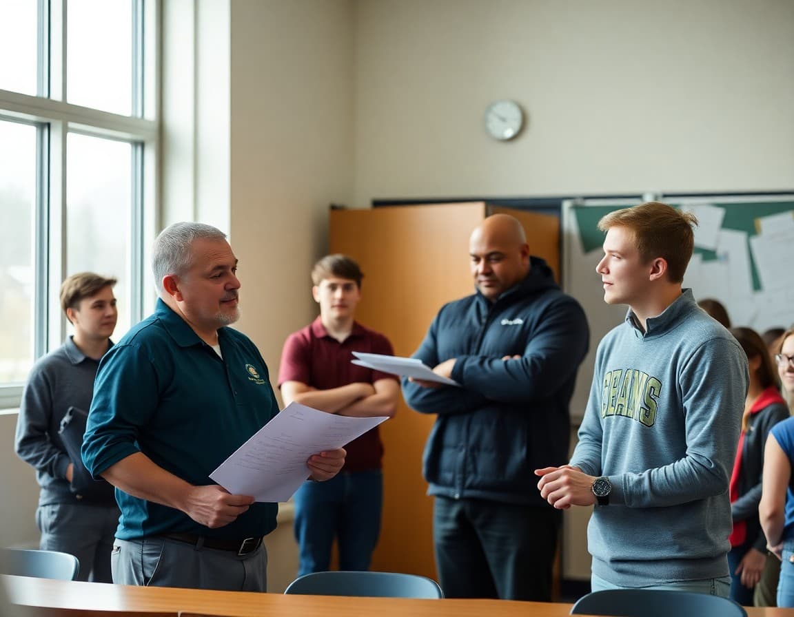 Athletic director reviewing MHSA eligibility requirements at a Montana high school