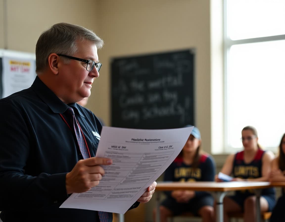 Athletic director reviewing NCHSAA eligibility requirements at a North Carolina high school