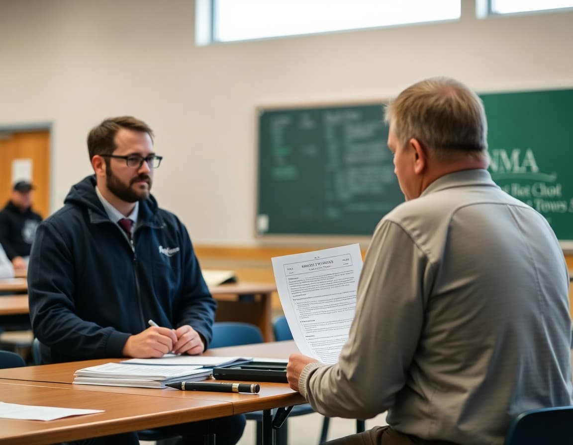 Athletic director reviewing NMAA eligibility requirements at a New Mexico high school