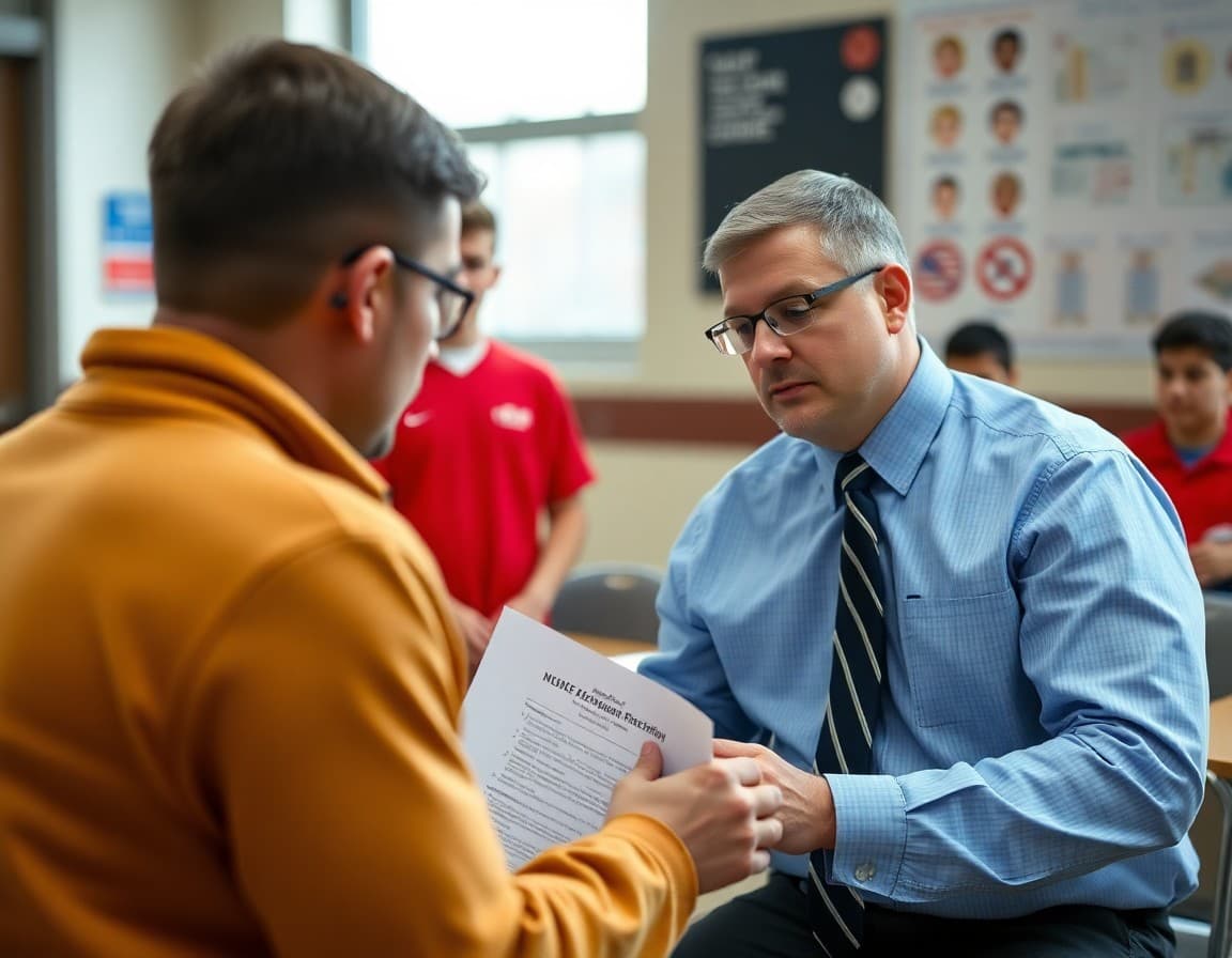 Athletic director reviewing NYSPHSAA eligibility requirements at a New York high school