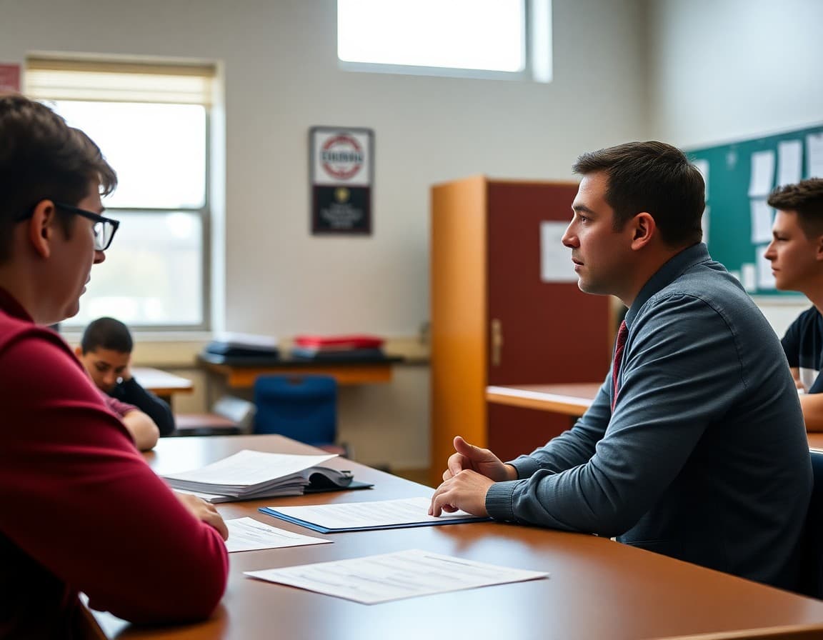 Athletic director reviewing RIIL eligibility requirements at a Rhode Island high school