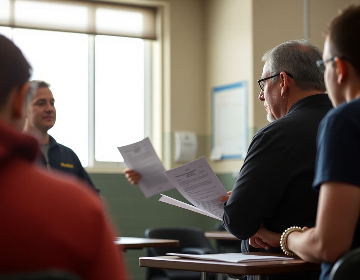 Athletic director reviewing SDHSAA eligibility requirements at a South Dakota high school