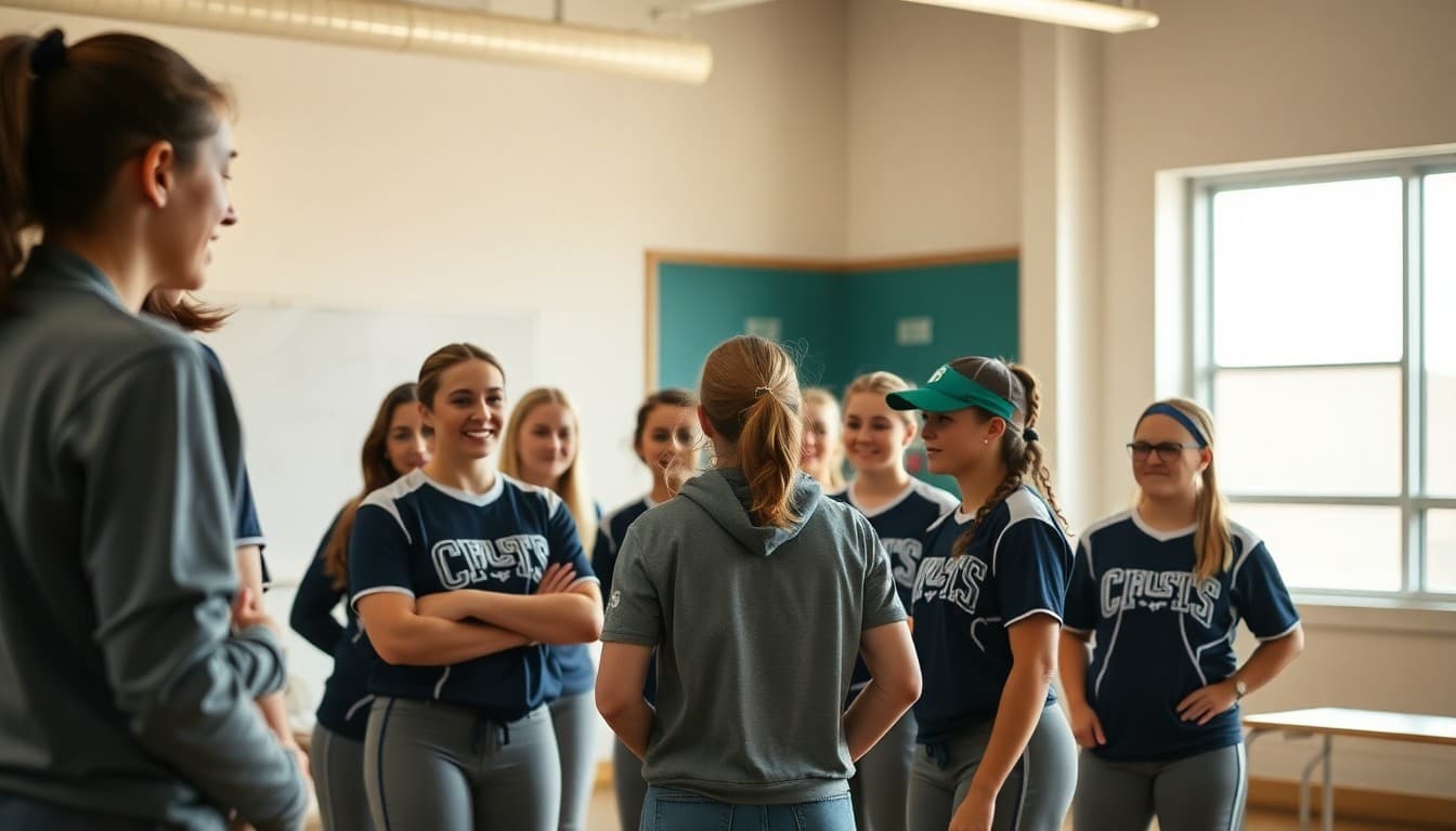Softball team gathered at final fall practice wrapping up the fall conditioning season