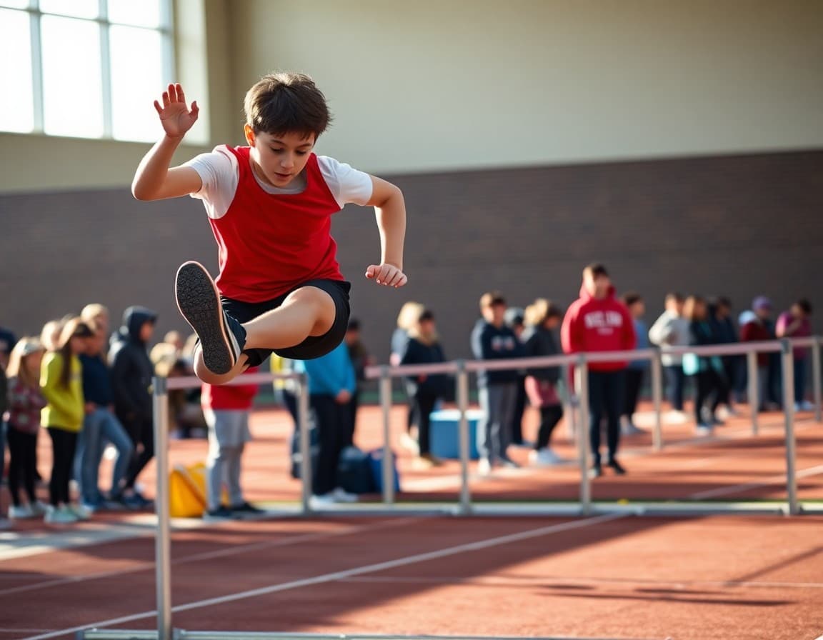 Long jumper competing at a high school outdoor track meet in March