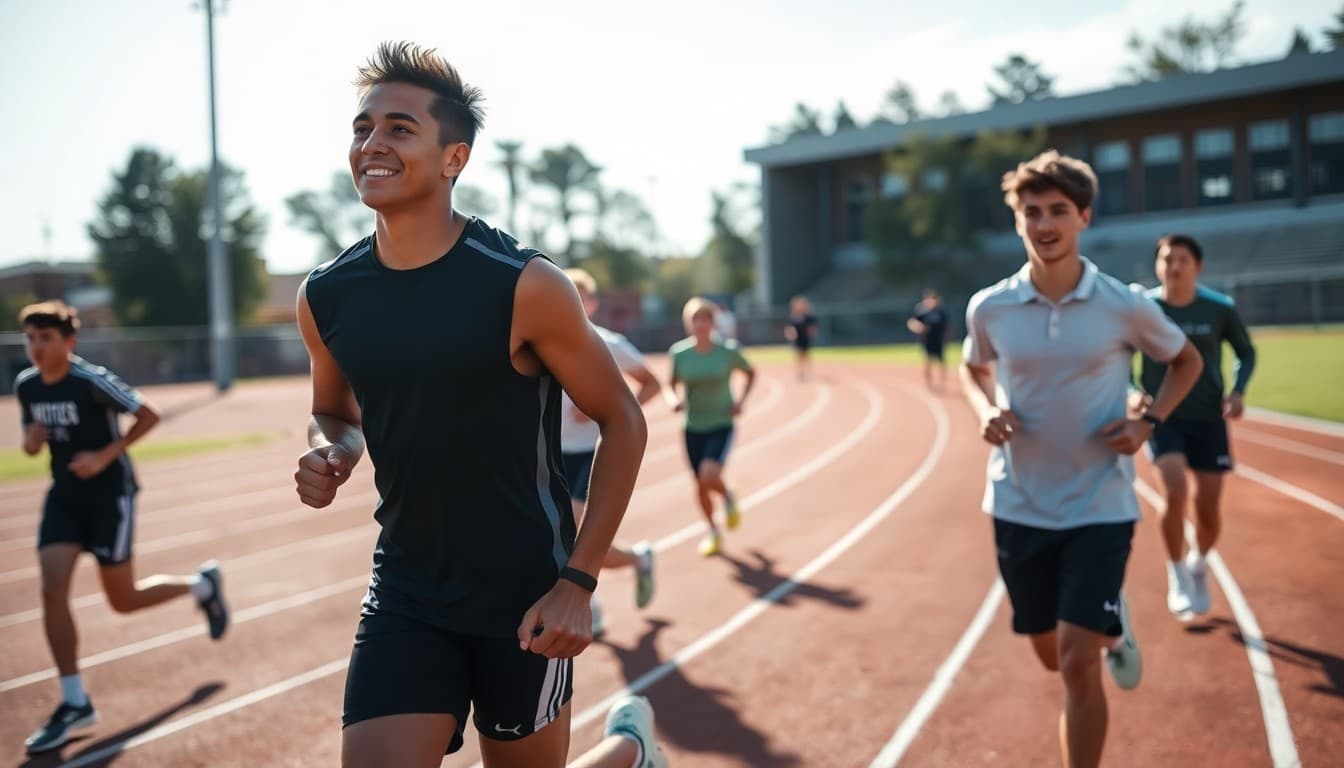 Track athletes completing a September conditioning session on school track